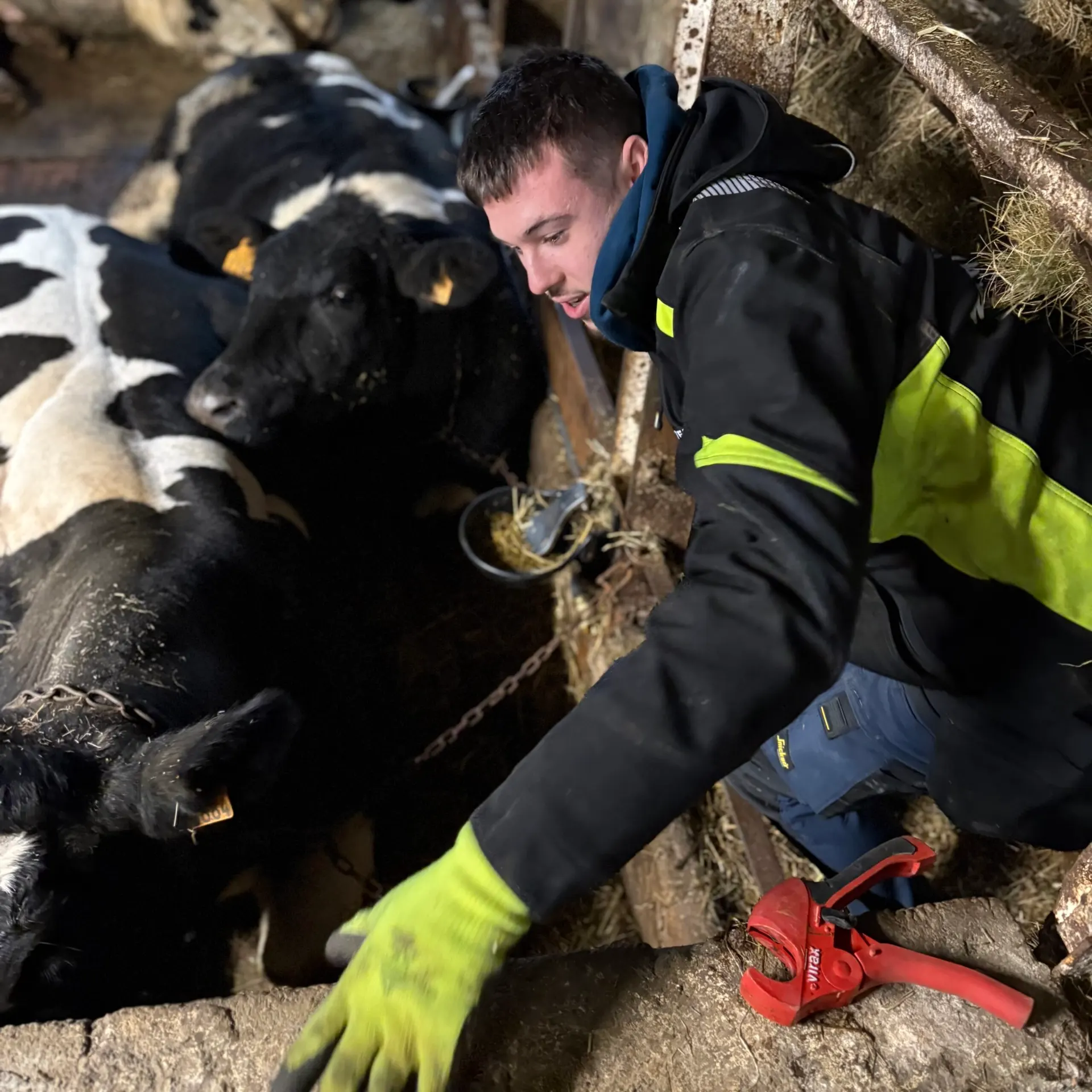 Technicus van Weber Water aan het werk in een stal