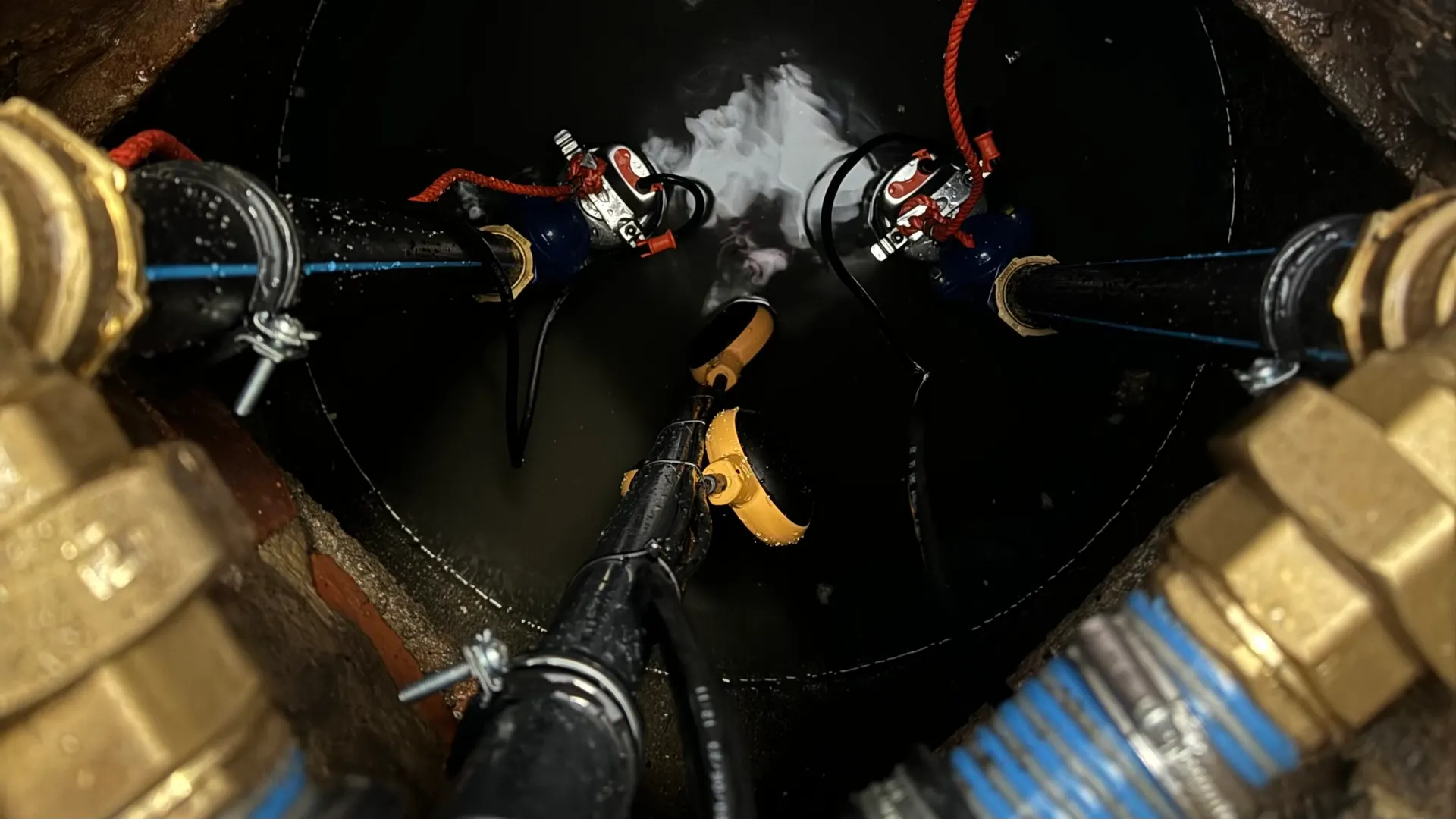 Refurbished pumping chamber with new pipework, valves and floats