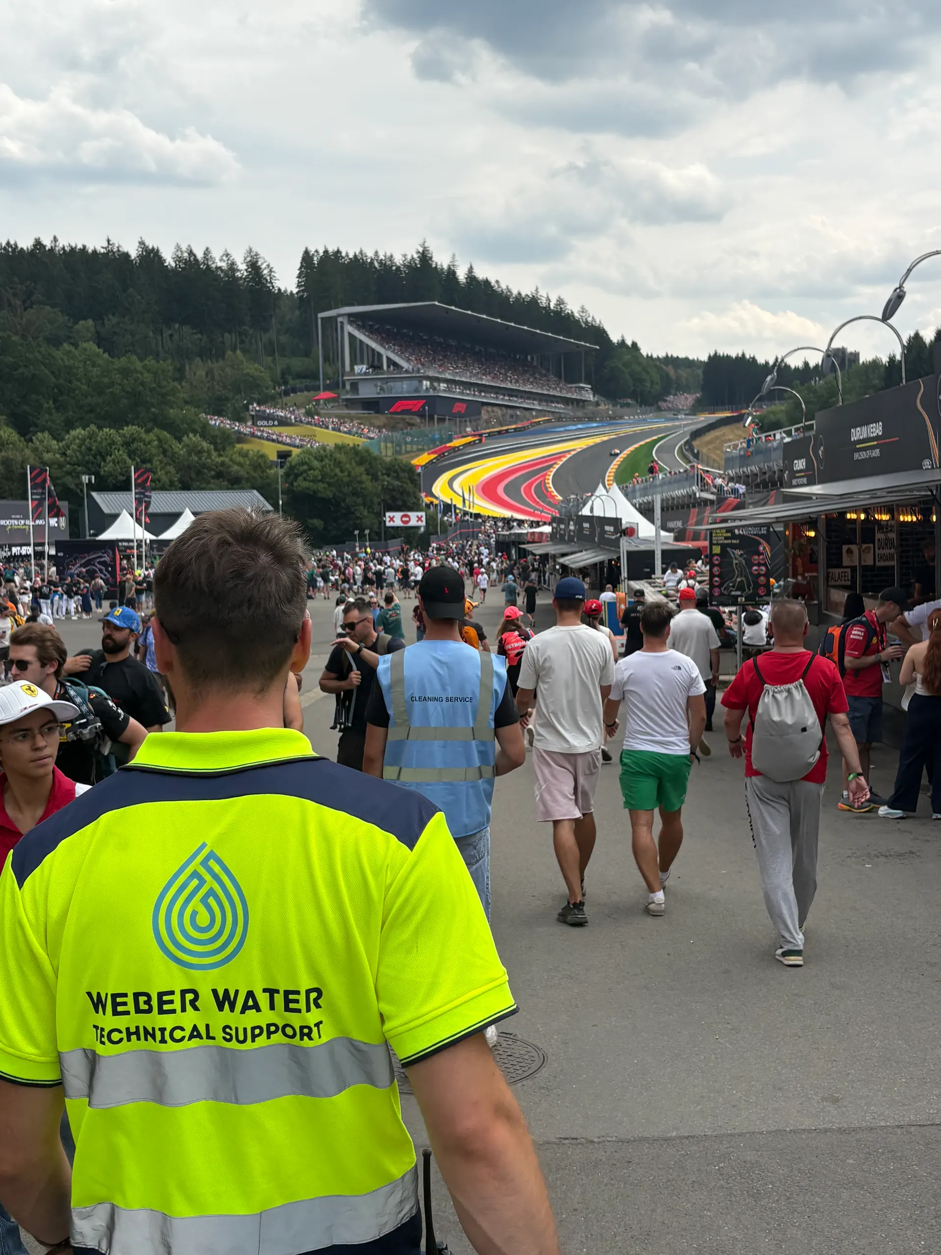 Weber Water technician providing technical support at a major event, Spa-Francorchamps circuit